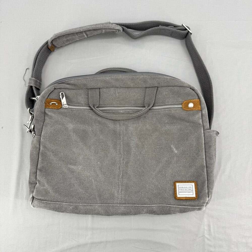 Travelon Anti-Theft Heritage Messenger Crossbody Gray Laptop Bag Canvas